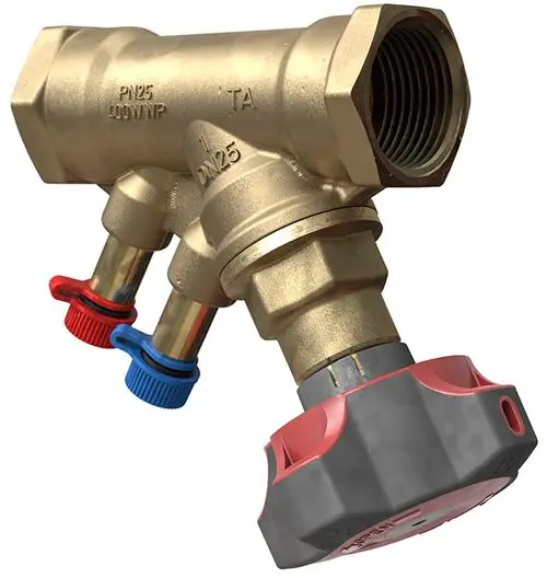 Strangregulierventil mit zwei Anschlüssen für die Regelung von Heizungsströmen, gefertigt von IMI Hydronic Engineering. Verfügbar mit Innengewindeanschluss.